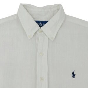 Ralph Lauren Mens Button Down Shirt L White 100% Linen Short Sleeve Old Money